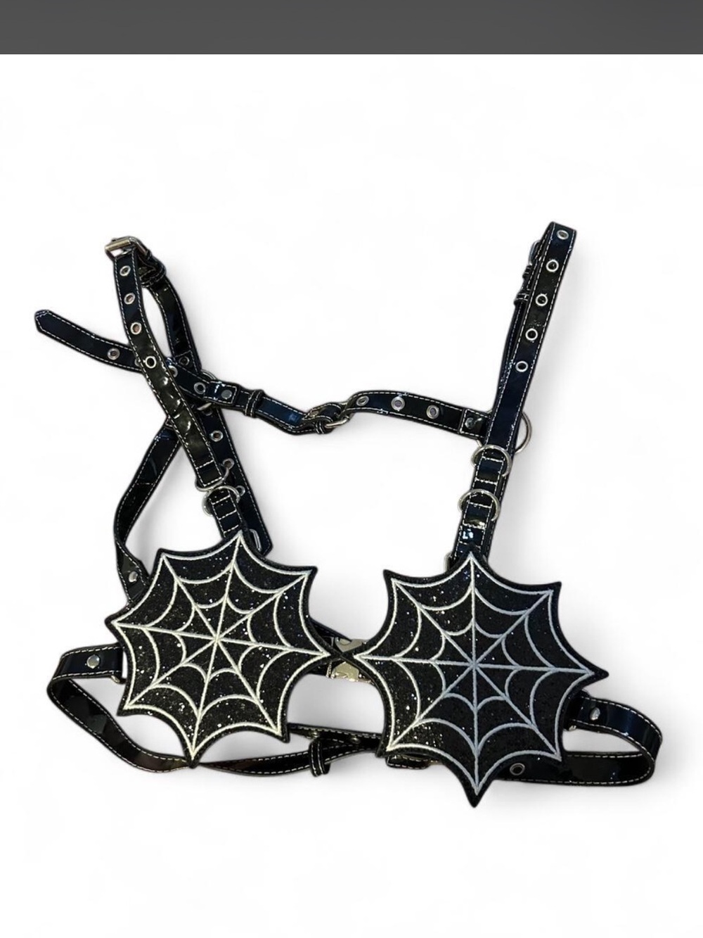 Dolls Kill Black Glitter Spiderweb Harness Top